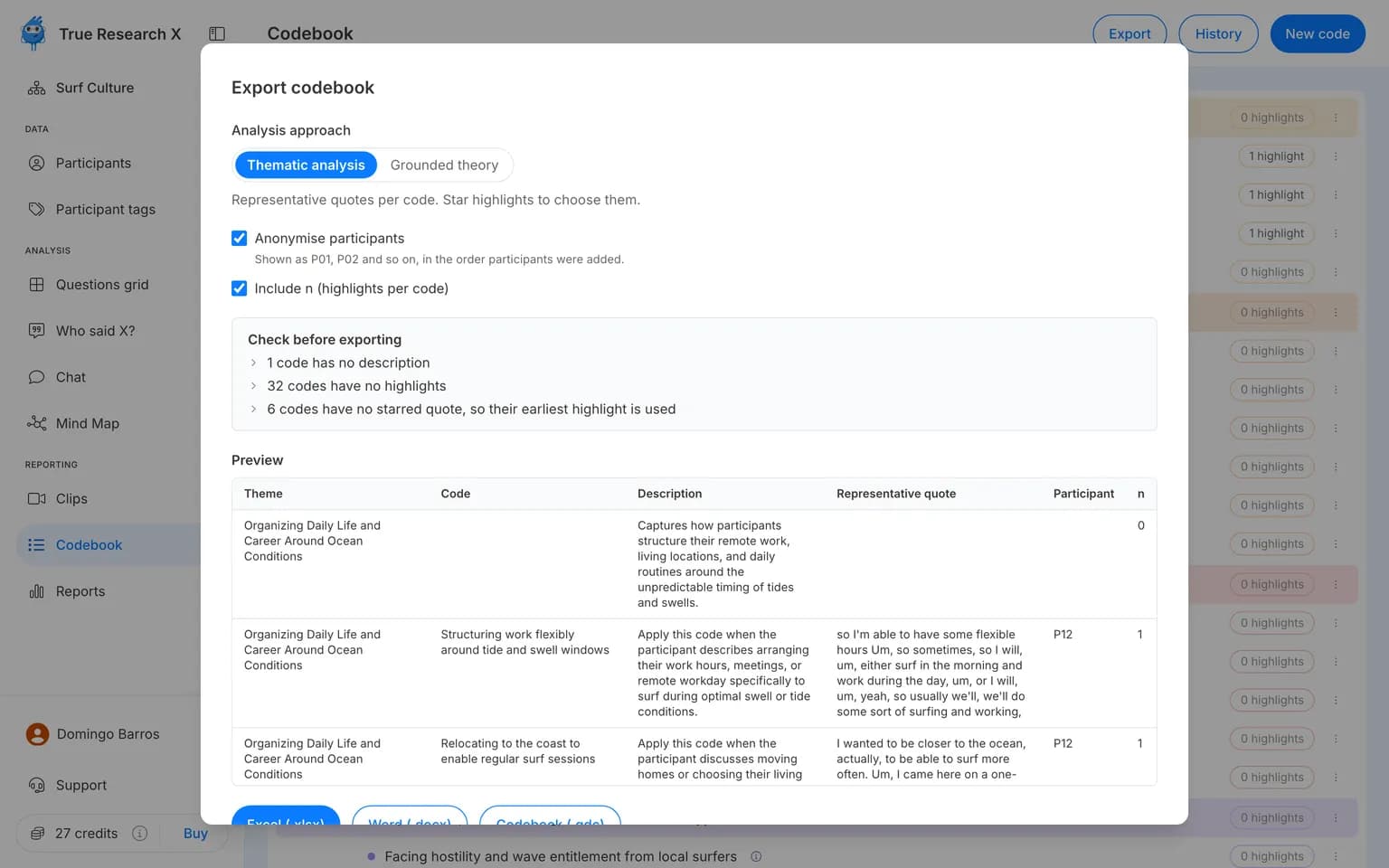 Export your codebook