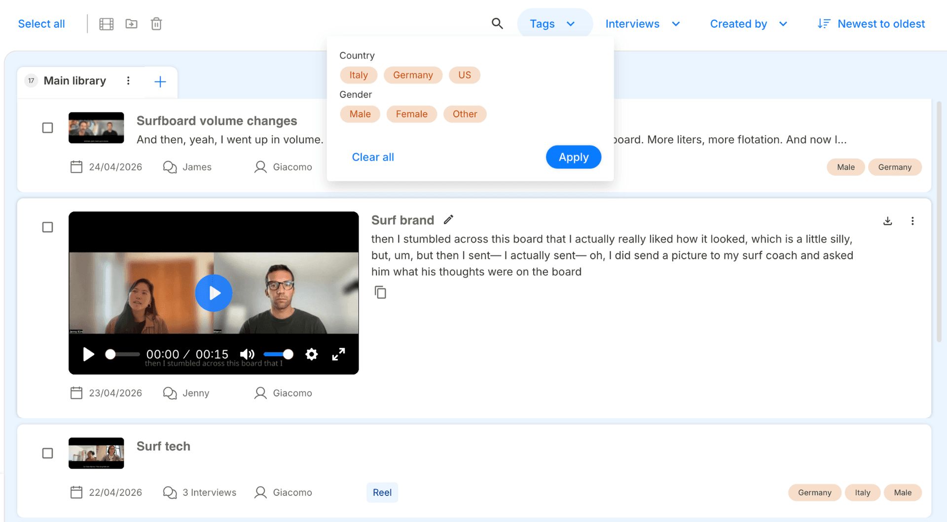 Organise clips