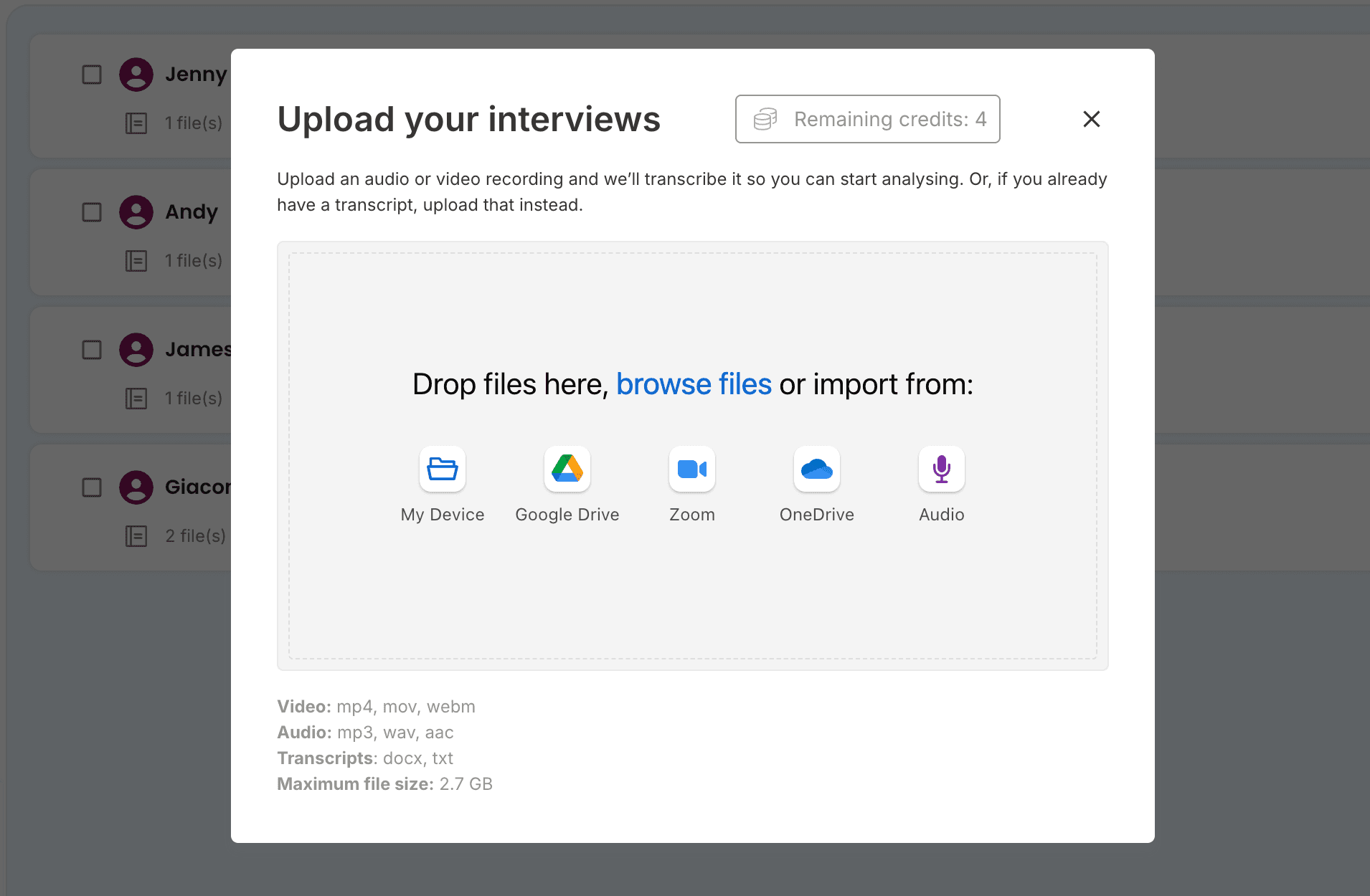 Upload your interviews