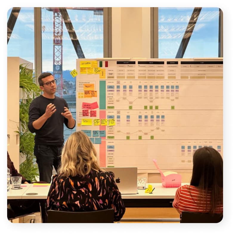 Marco Rovagnati, Co-Founder, presenting insights from a journey map analysis.